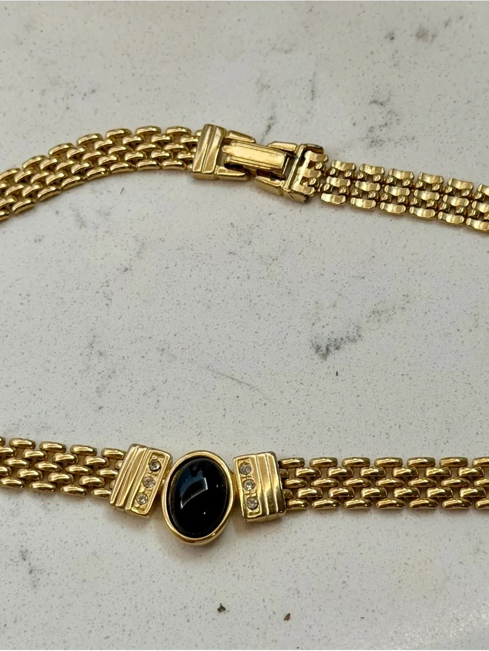 Vtg. 80’s Panther Link Choker Necklace Gold Tone Black Cabachon Rhinestone 18” - Picture 3 of 10
